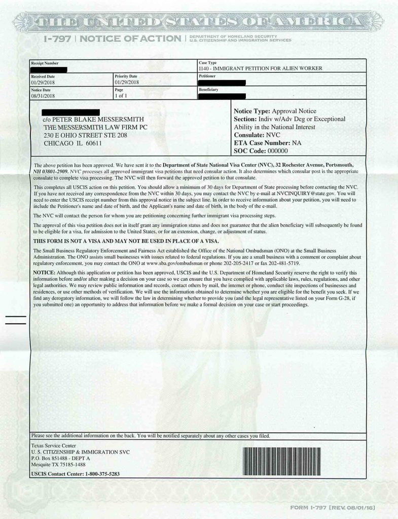 Immigration Approval 2018-2019 - Form I-140 | I-130 | I-129 | I-539 | I-485